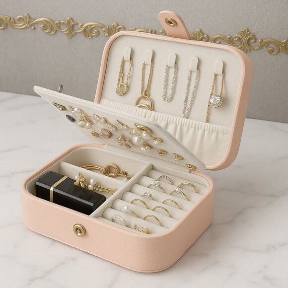 🆕Chic & Secure Pink PU Leather Jewelry Organizer | Multi-Layer Storage Box - Picture 10 of 12